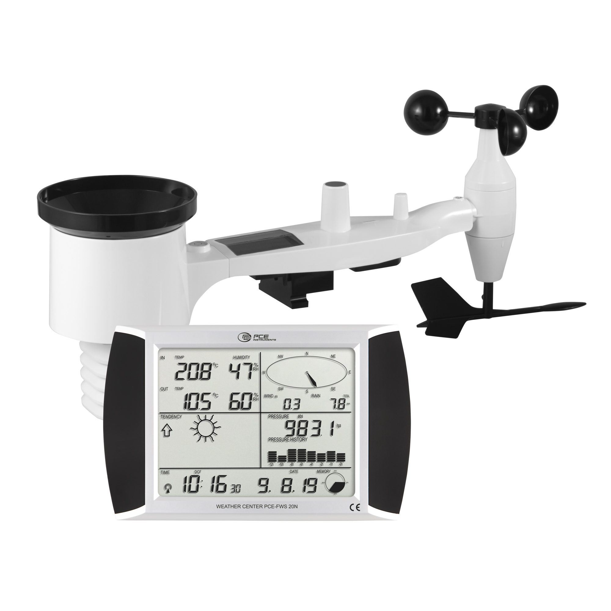 PCE Weather Station with Outside Sensor — Wireless, Easy Assembly, Model# PCE-FWS 20N